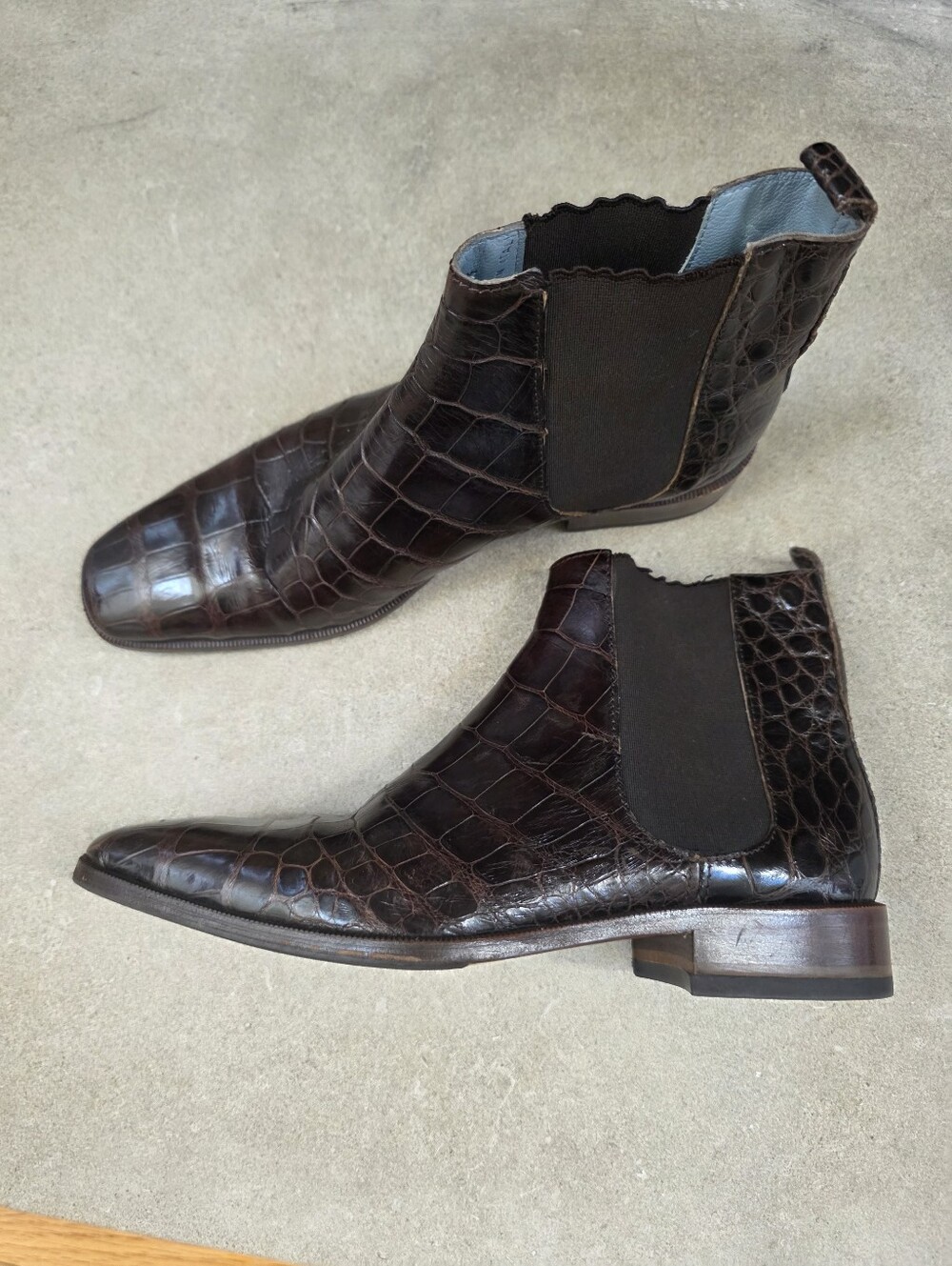 Vintage Lambertson Truex Dark Brown Croc-Embossed Leather Chelsea Boots 37.5/7